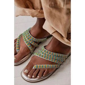 FREE PEOPLE NIB Beatrice Beaded Flat Sandals / Platino Combo - 7.5 ($100)